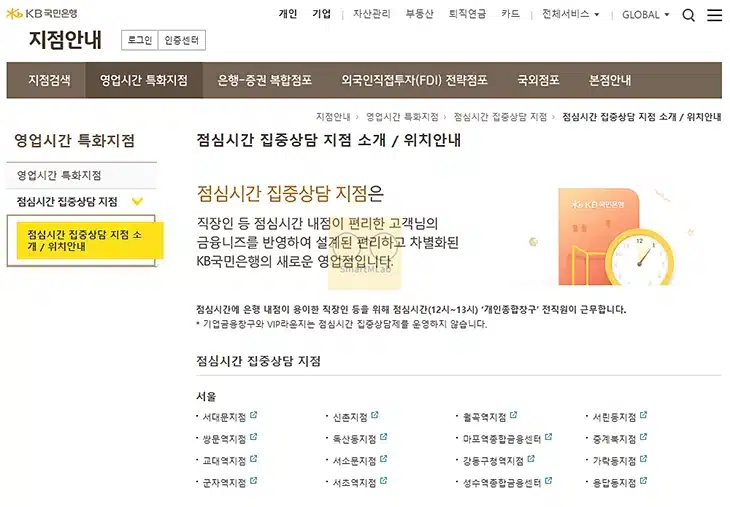국민은행 점심시간에도 바로 업무 보는 방법 (집중상담 지점 찾기)