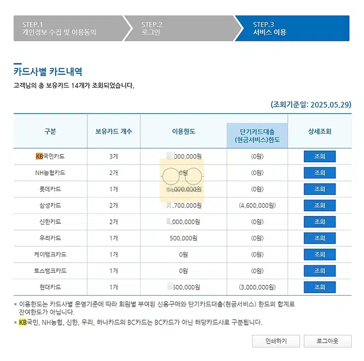 보유 신용카드 전체 조회하기, 나도 모르게 발급된 카드 확인 방법