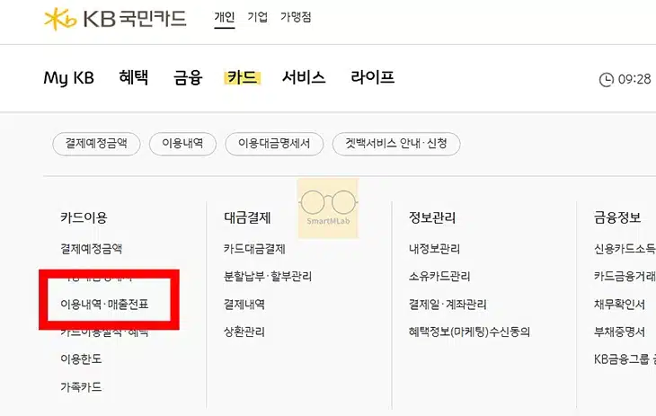 국민카드 사용내역 조회, 결제내역 출력 및 저장하는 방법