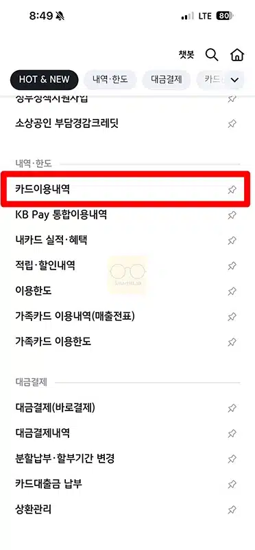 국민카드 사용내역 조회, 결제내역 출력 및 저장하는 방법