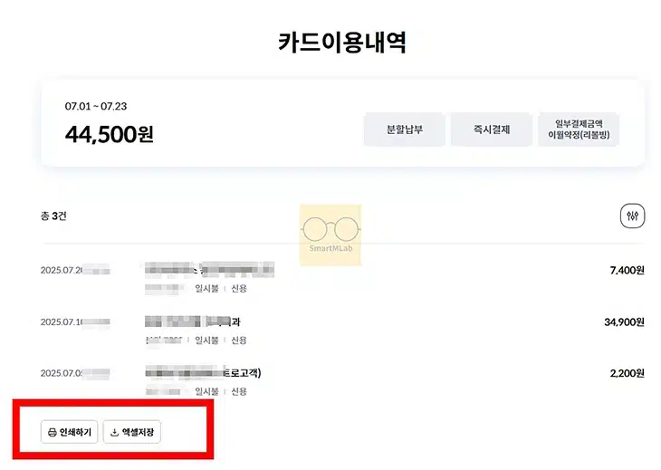 신한카드 사용내역 조회, 결제내역 다운 및 출력하는 방법