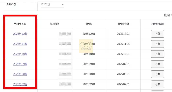 국민카드 이용대금 명세서 출력 및 엑셀 저장, 이메일 재전송 방법