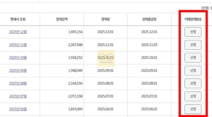 국민카드 이용대금 명세서 출력 및 엑셀 저장, 이메일 재전송 방법