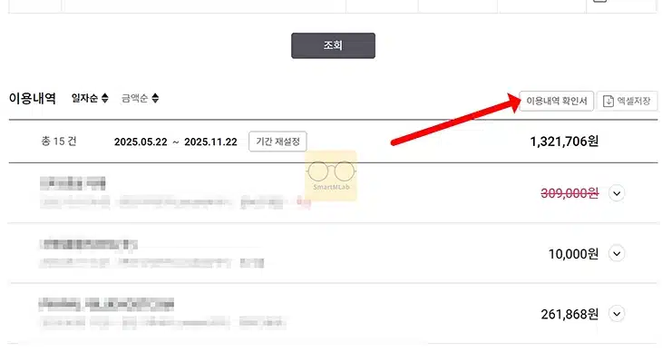 롯데카드 사용내역 조회, 결제 내역 엑셀로 저장 및 출력하기