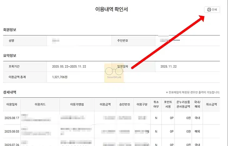 롯데카드 사용내역 조회, 결제 내역 엑셀로 저장 및 출력하기