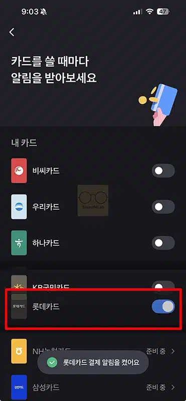 롯데카드 결제 알림 무료 신청하는 방법, 유료 알림도 정리