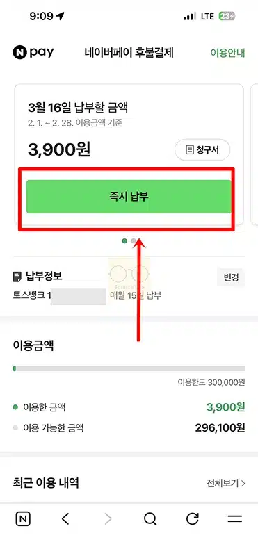 네이버페이 후불결제 즉시 납부 방법, 미리 선결제하기